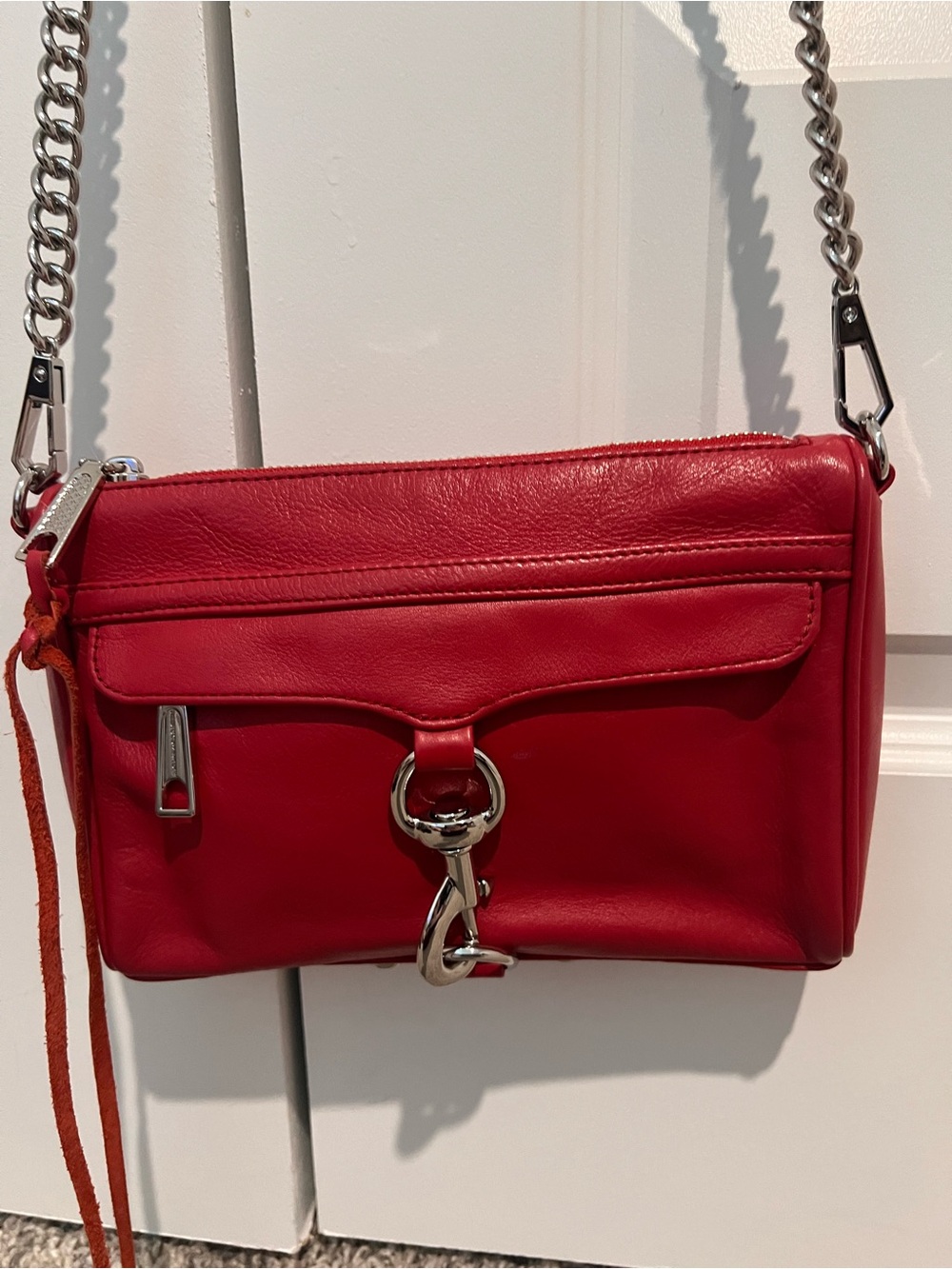Rebecca Minkoff Red Leather Crossbody with Silver Chain - Picture 7 of 9